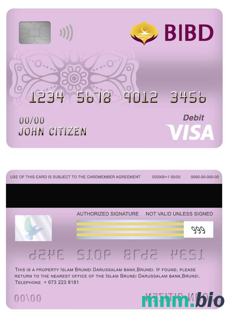 Brunei Bank Islam Brunei Darussalam bank visa debet karta przykład w formacie PSD